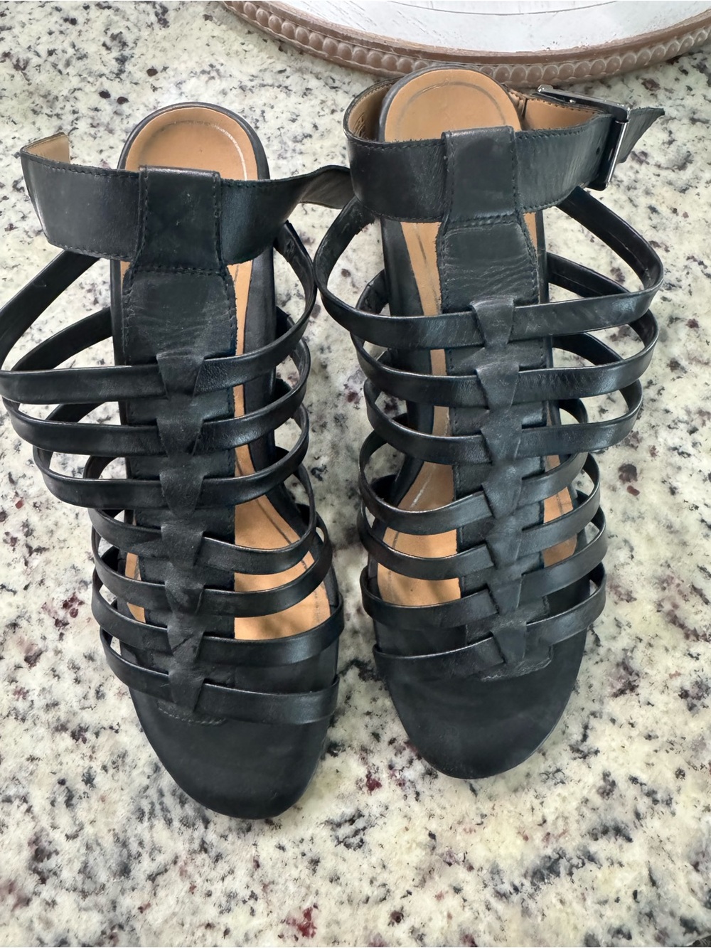 Women's Black Multi-Strap Heeled Sandals